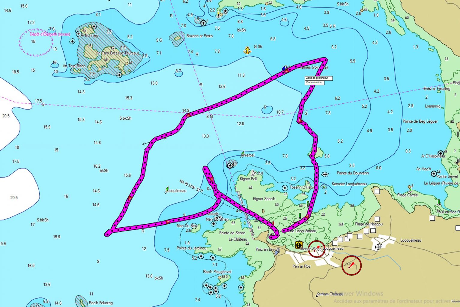 Carte de navigation d’une sortie de Barr Awel en baie de Lannion